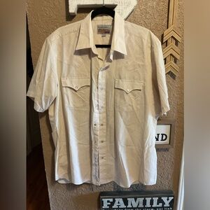 Authentic Western Pearl Snap Shirt  Sleeve Cream Tan Striped Shirt Size 17